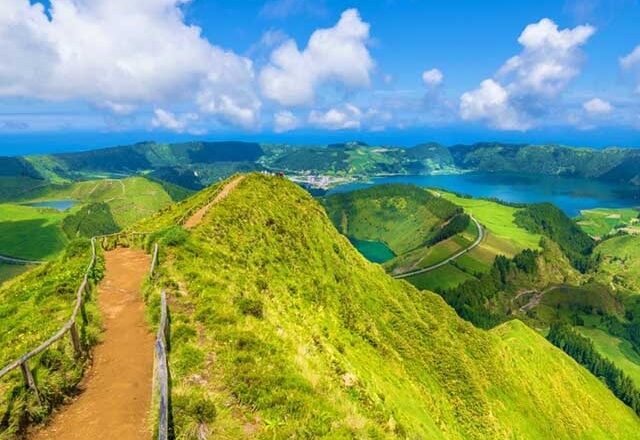 Beautiful view of Seven Cities Lake "Lagoa  das Sete Cidades" from Hell Mouth viewpoint "Miradouro Boca do Inferno" in SÃ£o Miguel Island - Azores - Portugal